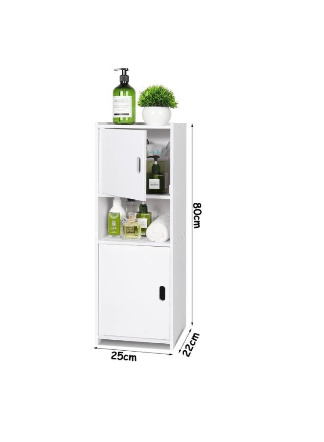 LINGWEI Bathroom Shelf - Bathroom Corner Shelf - 25x80x22cm - Bathroom Storage Cabinet woth Double Door White - Image 5