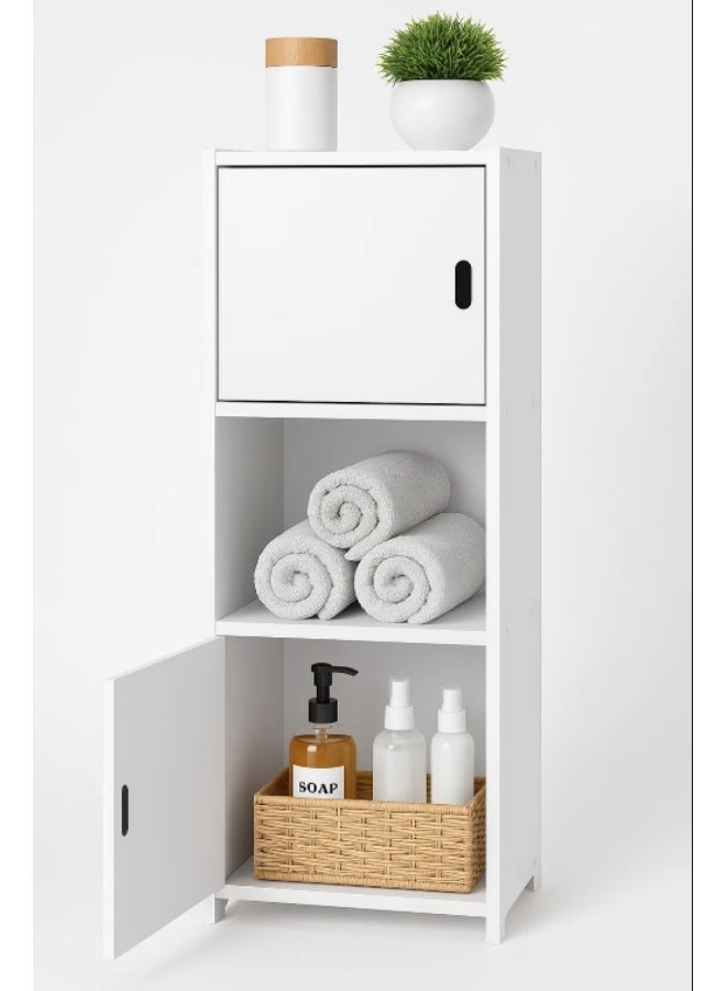 LINGWEI Bathroom Shelf - Bathroom Corner Shelf - 25x80x22cm - Bathroom Storage Cabinet woth Double Door White - Image 2
