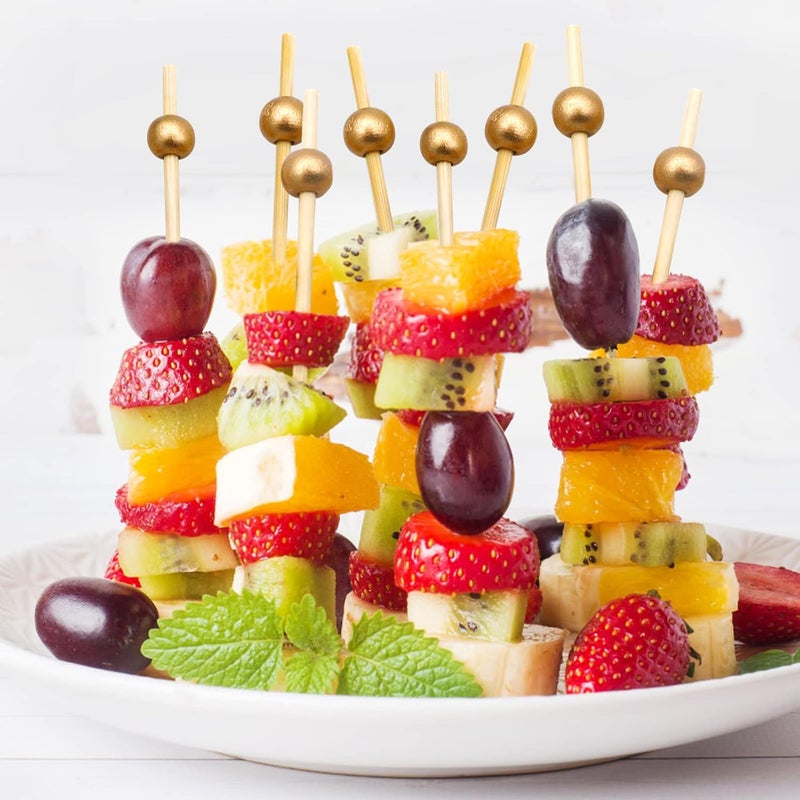 BLUETOP Gold Pearl Cocktail Picks 4.7 Inch 200 PCS for Food Appetizer/Fruit/Cakes/Cheese/Burgers,Decorative long toothpicks for Parties,Bar,Event,Hotel,July 4th - Image 5
