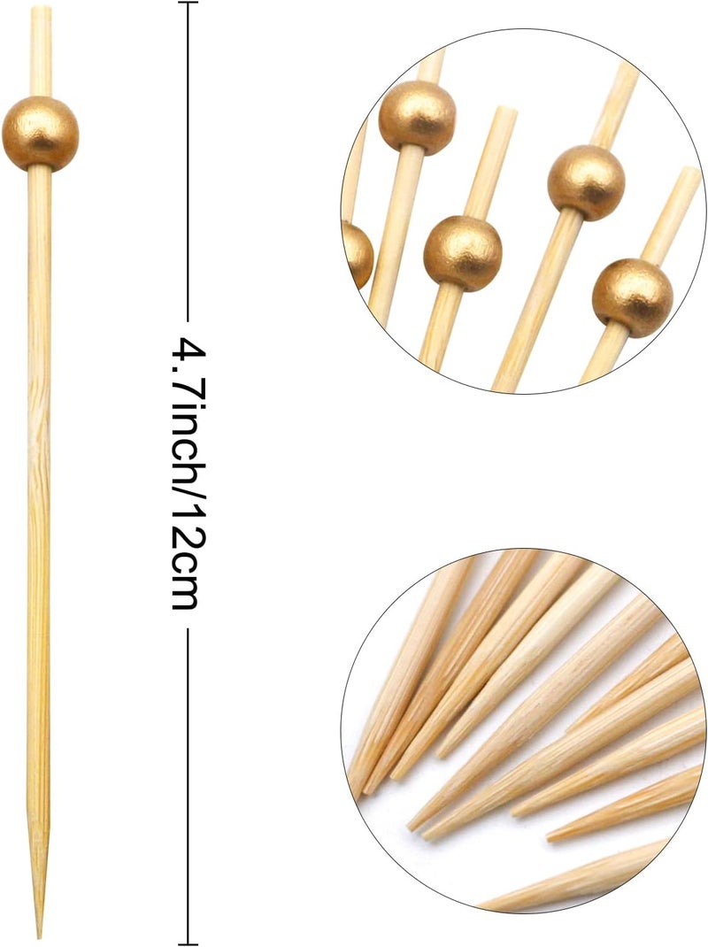 BLUETOP Gold Pearl Cocktail Picks 4.7 Inch 200 PCS for Food Appetizer/Fruit/Cakes/Cheese/Burgers,Decorative long toothpicks for Parties,Bar,Event,Hotel,July 4th - Image 2