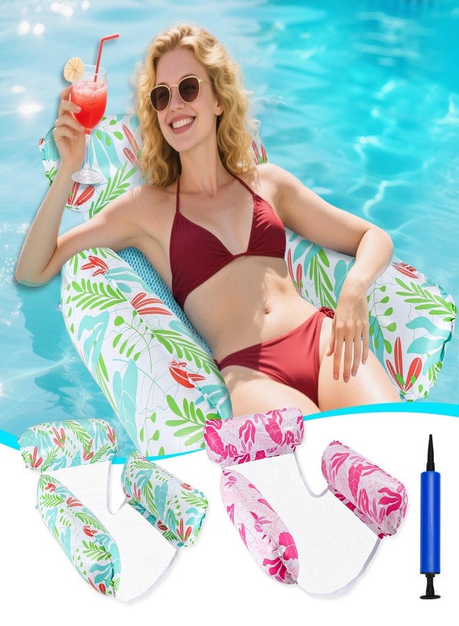 GCRQ Inflatable Pool Floats for Adults, 2-Pack Multi-Purpose Pool Hammock Floating Chairs, Heavy Duty PVC Material, Water Floats for Swimming Pool, Beach, Summer Pool Toys Party Gifts, (Pink, Green) - Image 1