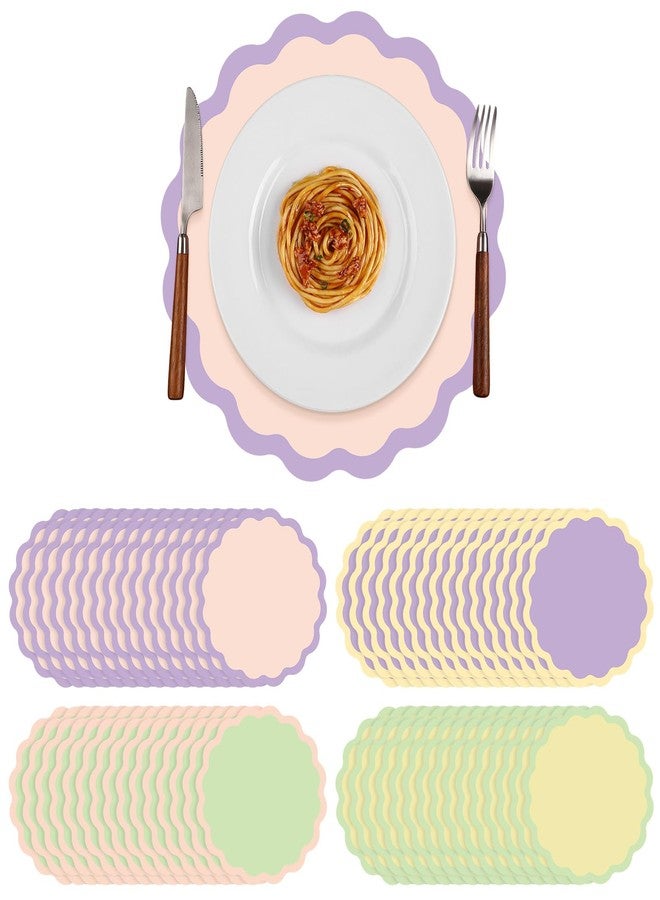 Fuyoooo 60 Pcs Pastel Paper Placemats Pastel Place Mats Valentine Decoration Placemat 13 Inch Disposable Scalloped Colorful Round Table Decorative Colors Mats for Wedding Bridal Party Shower Banquet - Image 1