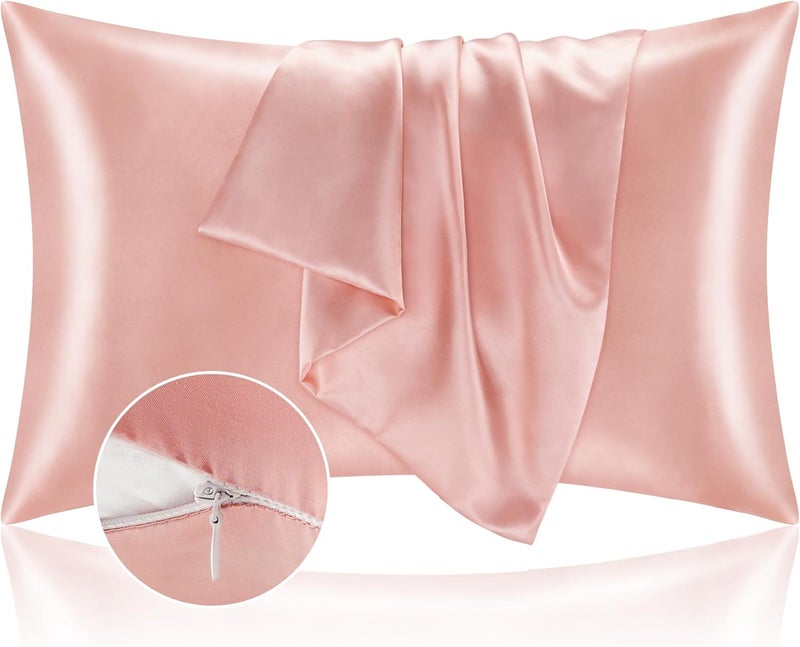 BEDELITE Elegant upgraded practical design Satin Pillowcase with Zipper, Coral Pillow Cases Queen Size Set of 2, Super Soft and Cooling Similar to Silk Pillow Cases, Gift for Women Men(20x30 Inches) Batch uniform stable quality - Image 1