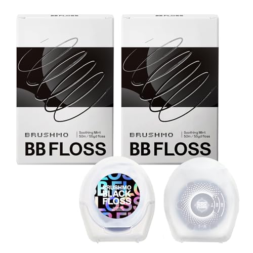 Brushmo Black Floss (BBFloss) - Expanding Floss, Gum-Friendly Soothing Mint Dental Floss, Natural Vegan Wax to Remove Plaque from Teeth, Dentist Designed PTFE & PFAS Free Oral Care, 2 Spools, 110 yd - Image 1