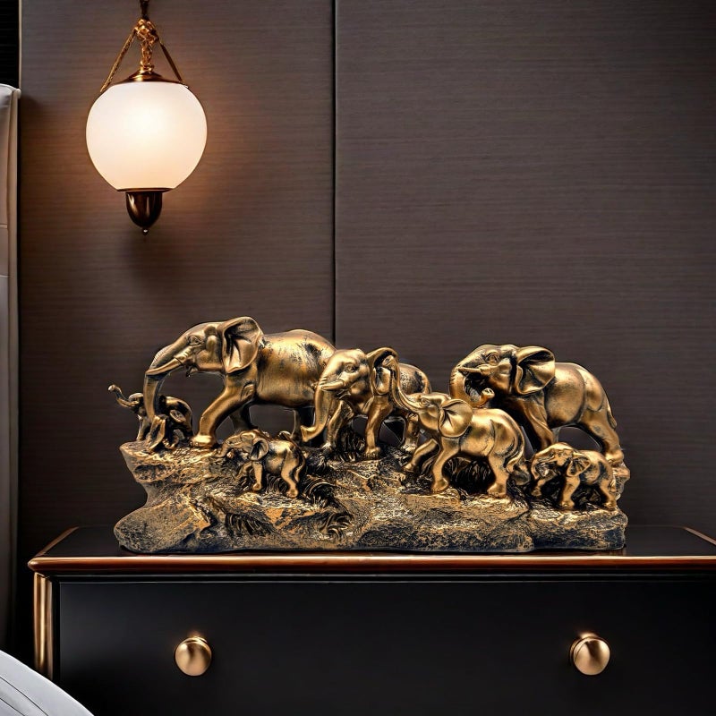 SHTWX 7 Elephants Herd with Babies Statue Elephant Family Frgurines Sculpture for Home Office Living Room Desktop Decoration Figurines Indoor Feng Shui Decor (Bronze) - Image 2