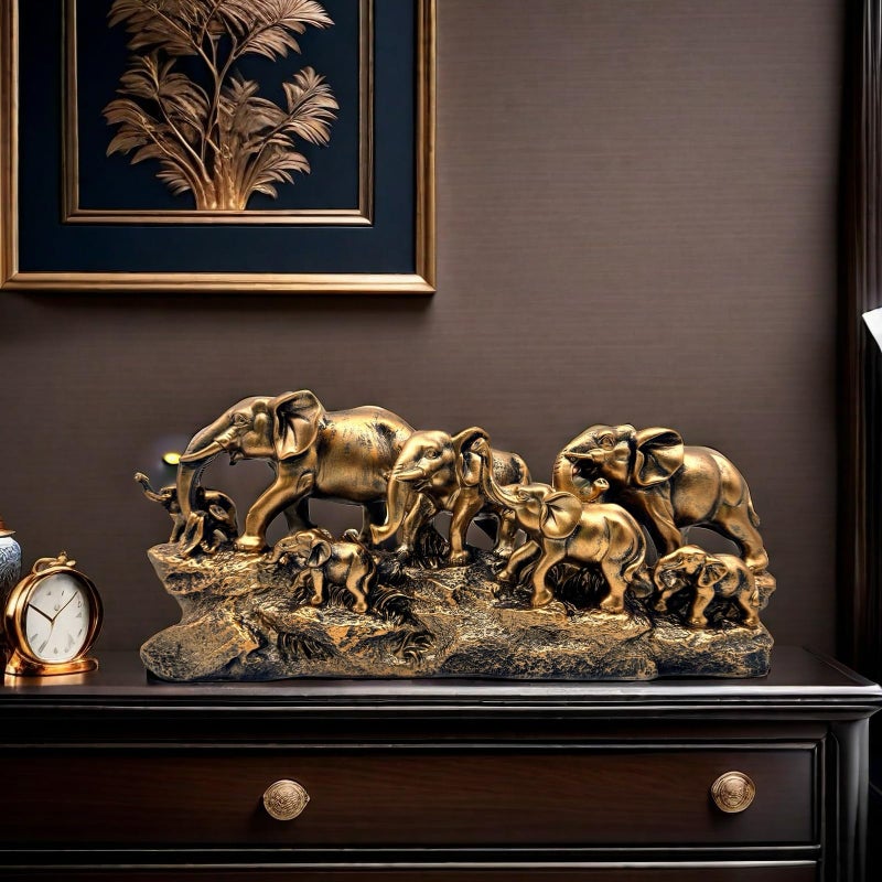 SHTWX 7 Elephants Herd with Babies Statue Elephant Family Frgurines Sculpture for Home Office Living Room Desktop Decoration Figurines Indoor Feng Shui Decor (Bronze) - Image 3