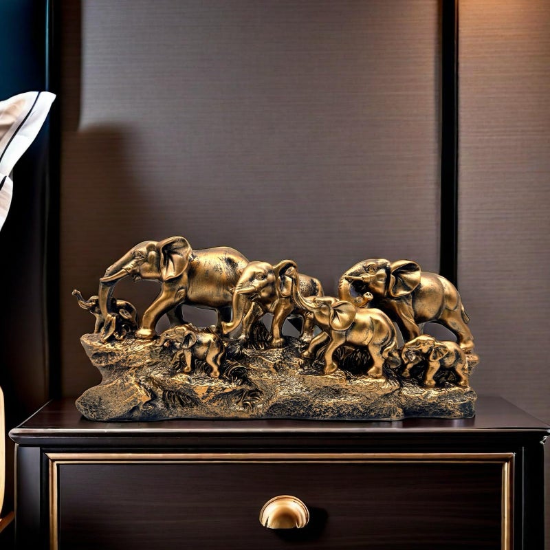 SHTWX 7 Elephants Herd with Babies Statue Elephant Family Frgurines Sculpture for Home Office Living Room Desktop Decoration Figurines Indoor Feng Shui Decor (Bronze) - Image 5