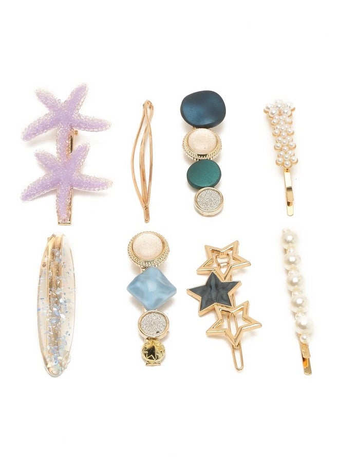 YouBella Fashion Jewellery Gold Plated Combo of 8 Hair clips Hair Pins for Girls and Women (Multicolor) (YBHAIR_41676) - Image 1