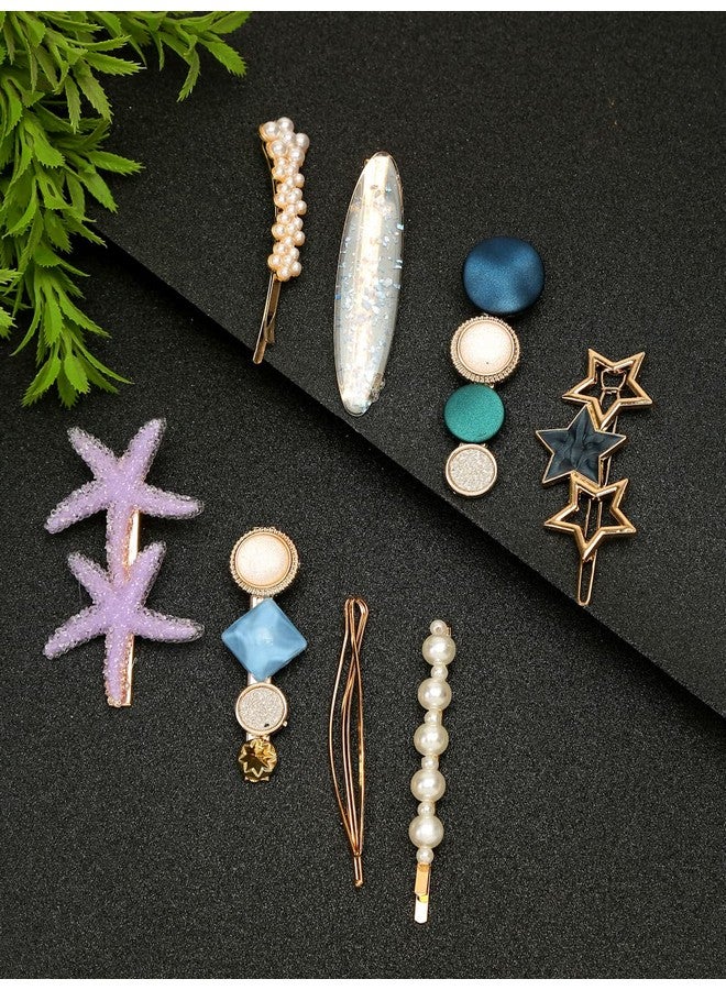 YouBella Fashion Jewellery Gold Plated Combo of 8 Hair clips Hair Pins for Girls and Women (Multicolor) (YBHAIR_41676) - Image 2