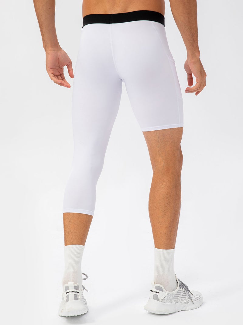 Men One Leg Leggings for Basketball Side Pockets Fitness Training Single Leg Tights - Image 3