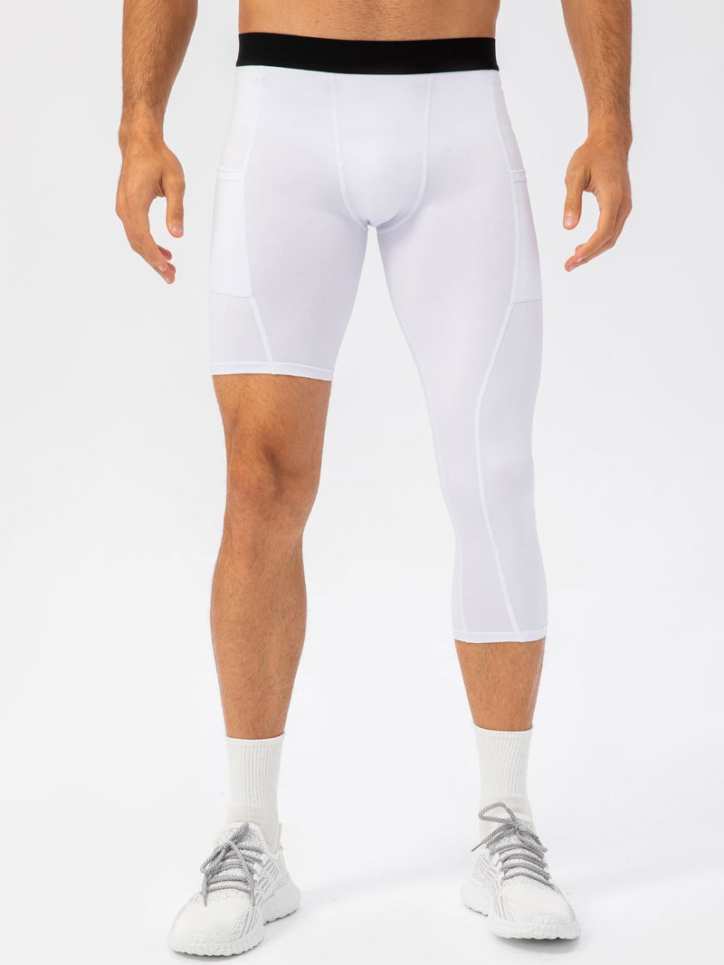 Men One Leg Leggings for Basketball Side Pockets Fitness Training Single Leg Tights - Image 4