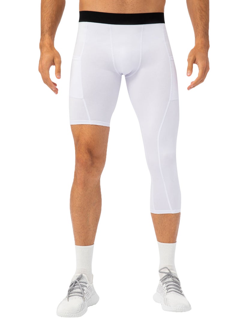 Men One Leg Leggings for Basketball Side Pockets Fitness Training Single Leg Tights - Image 1