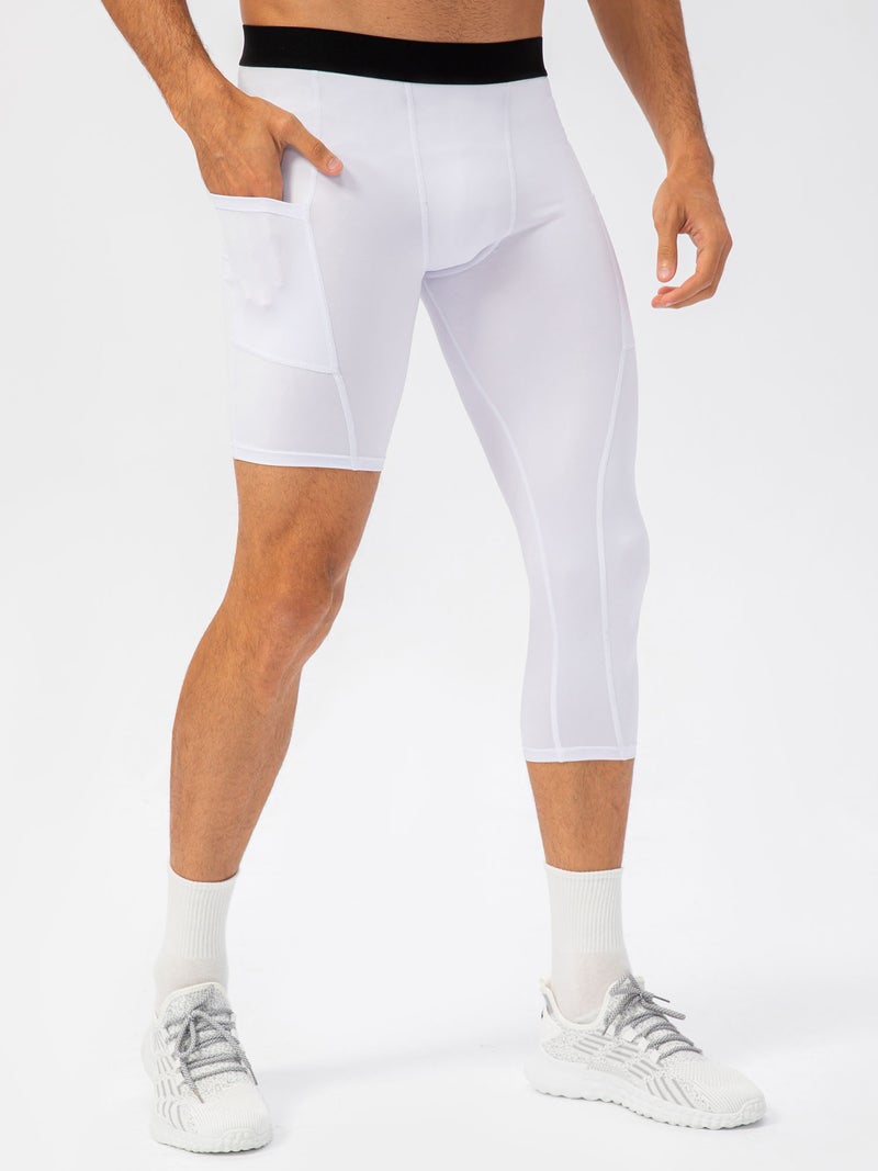 Men One Leg Leggings for Basketball Side Pockets Fitness Training Single Leg Tights - Image 2