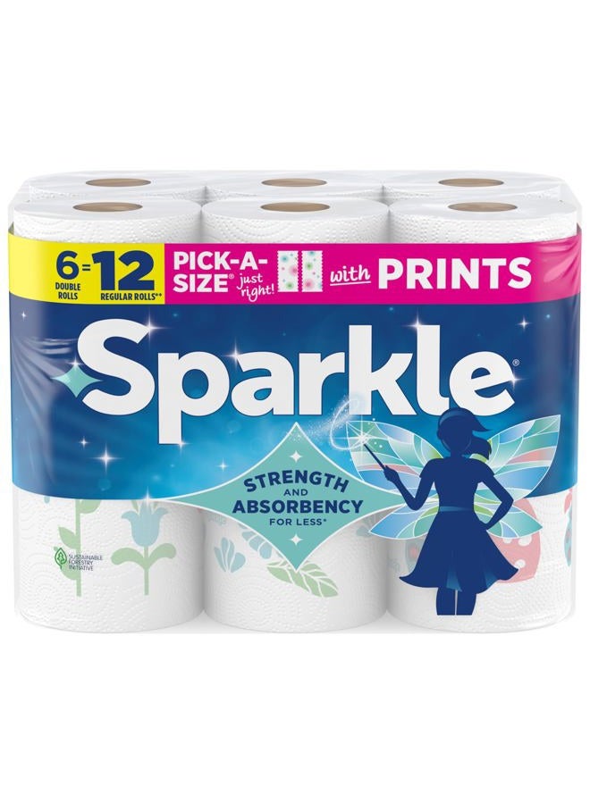 Sparkle Pick-A-Size Paper Towels, Spirited Prints, 6 Double Rolls = 12 Regular Rolls, Everyday Value Paper Towel With Full And Half Sheets - Image 1