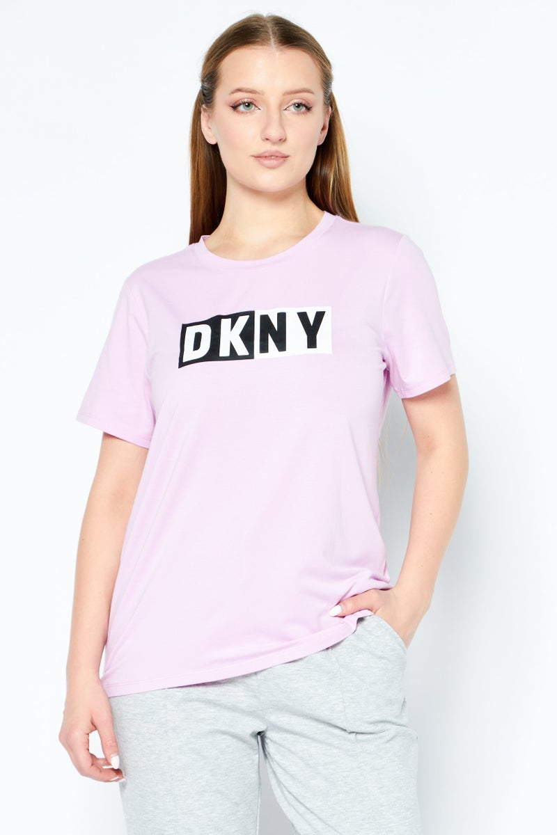DKNY Sport Women Sportswear Fit Short Sleeve Brand Logo Training T-Shirts, Purple - Image 1