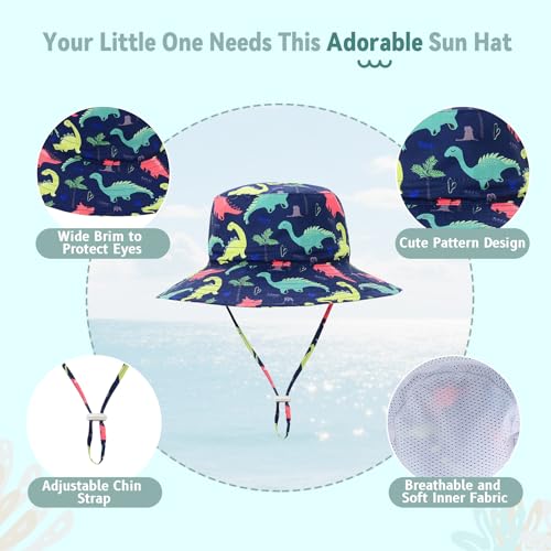 Komorebi Baby Sun Hat UPF 50+ Sun Protective Toddler Bucket Hat Summer Kids Beach Hats Wide Brim Outdoor Play Hat for Boys Girls Navy Dinosaur 2-4T - Image 3