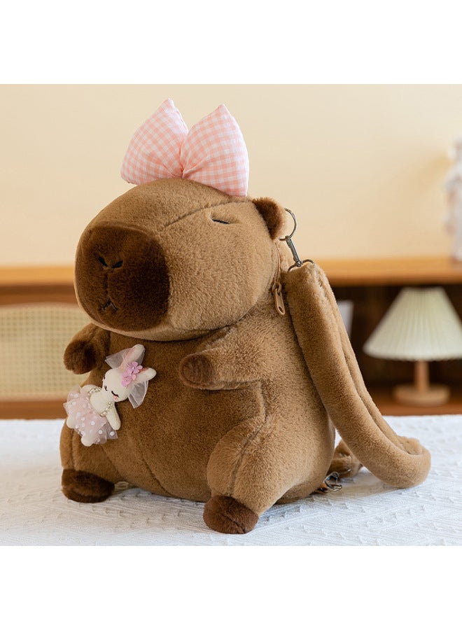 Explosions Capybara Backpack Plush Toy Creative Kapibala Backpack Fashionable Small Bag Girl Gift-Colour:Hug Rabbit Style -High:35cm 【0.35kg】 - Image 1