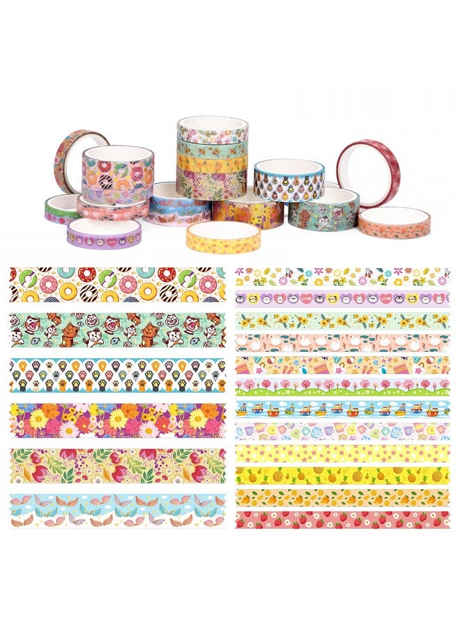 Naler 18 Rolls Washi Tape Set, 2 Sizes Cute Decorative Tape Flora Animals Adhensive Tape Writable Tape For Diy Scrapbook Designs, Gift Wrapping, Party Decoration, Planners - Image 1