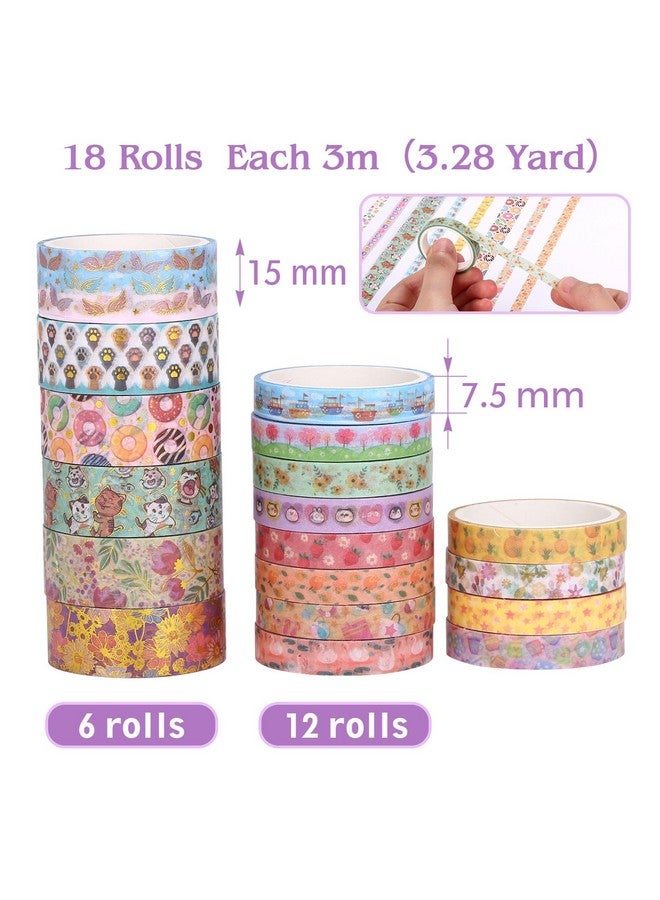 Naler 18 Rolls Washi Tape Set, 2 Sizes Cute Decorative Tape Flora Animals Adhensive Tape Writable Tape For Diy Scrapbook Designs, Gift Wrapping, Party Decoration, Planners - Image 3