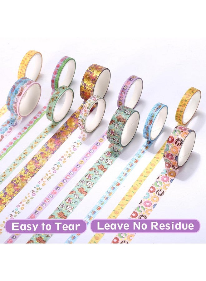 Naler 18 Rolls Washi Tape Set, 2 Sizes Cute Decorative Tape Flora Animals Adhensive Tape Writable Tape For Diy Scrapbook Designs, Gift Wrapping, Party Decoration, Planners - Image 4