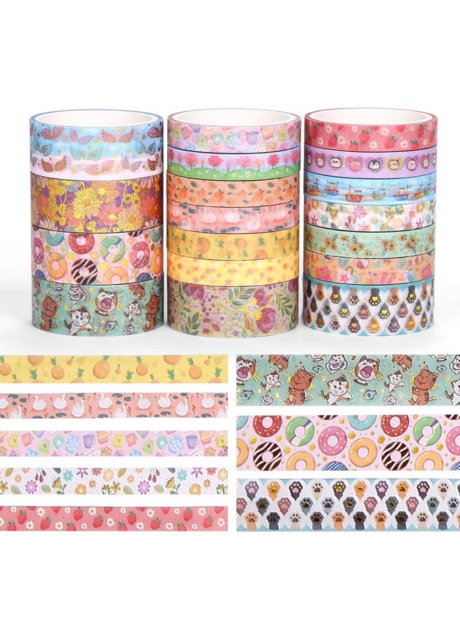 Naler 18 Rolls Washi Tape Set, 2 Sizes Cute Decorative Tape Flora Animals Adhensive Tape Writable Tape For Diy Scrapbook Designs, Gift Wrapping, Party Decoration, Planners - Image 2