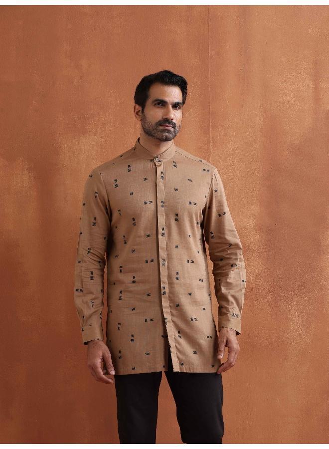trueBrowns Men's Brown Printed Short Kurta  - Image 5