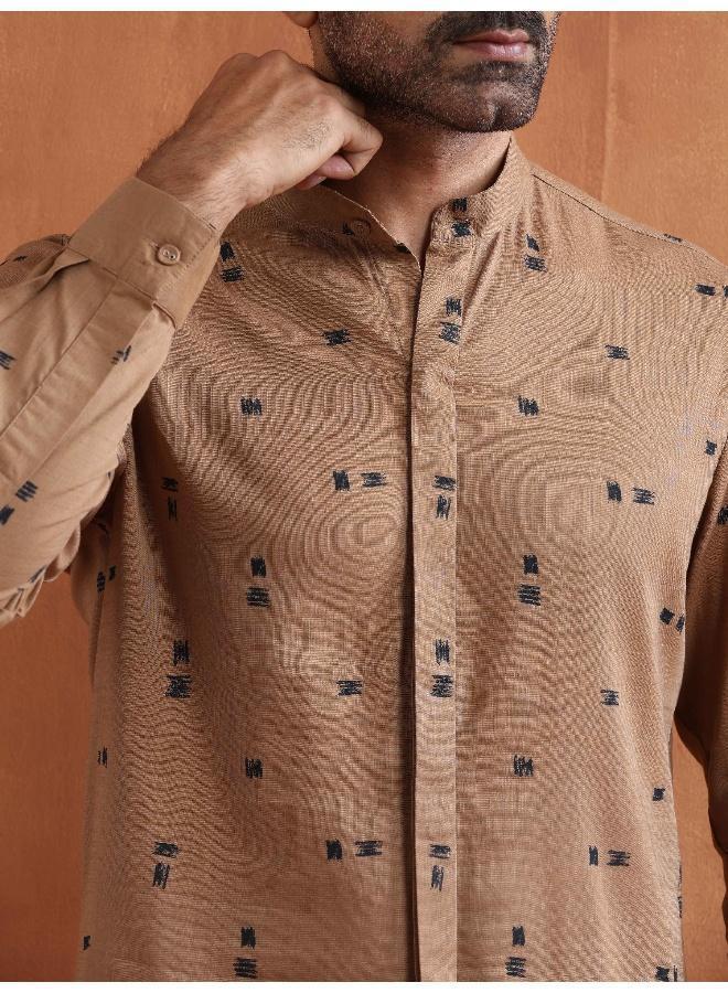 trueBrowns Men's Brown Printed Short Kurta  - Image 3