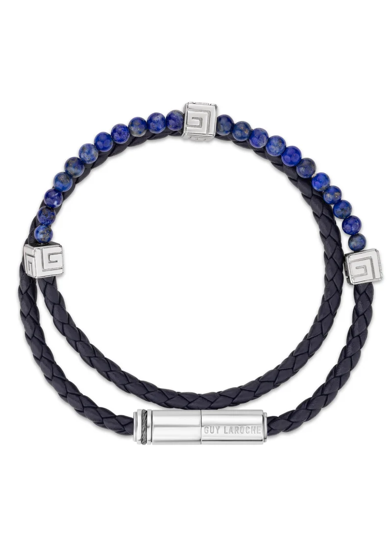 Guy Laroche Victor Blue Leather And Lapis Beads Bracelet
