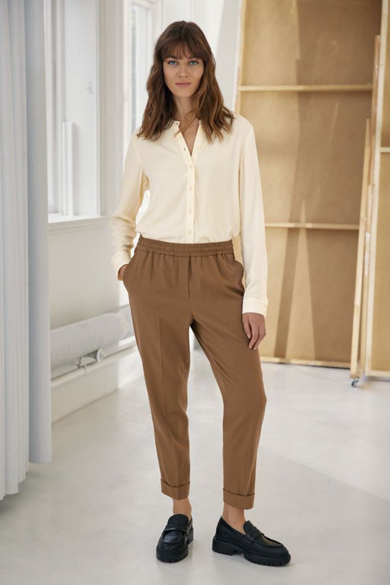 Tchibo Women Regular Fit Wide Leg Solid Palazzo Pants, Brown  - Image 1