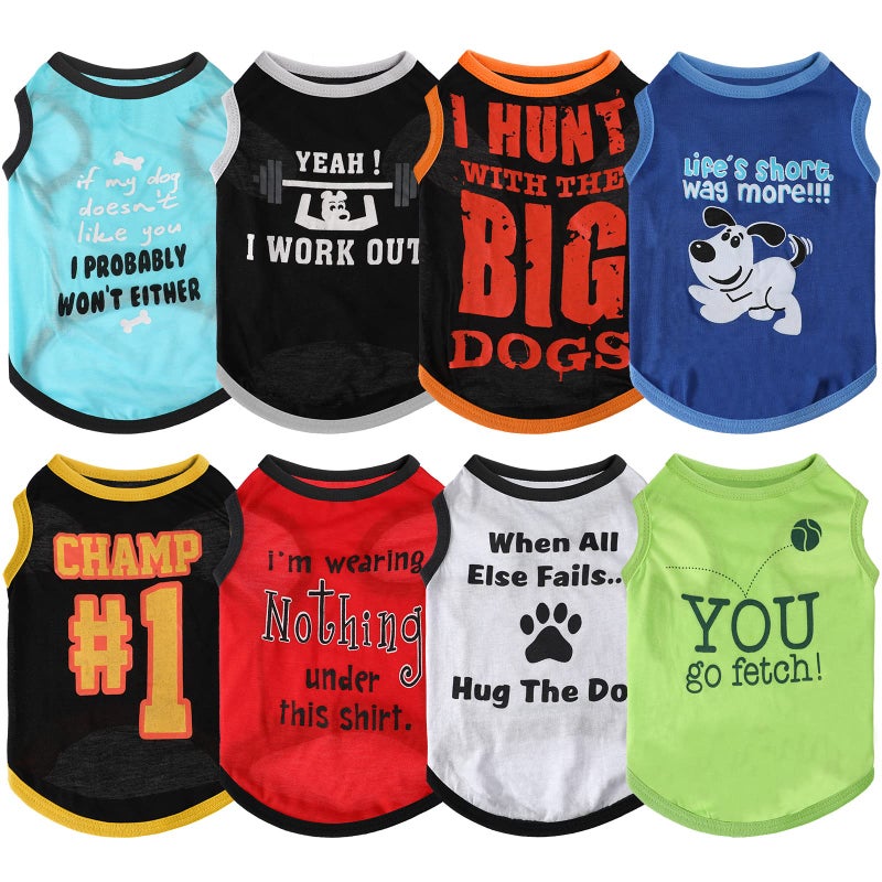 Saintrygo 8 Pieces Dog Shirts Pet Printed Clothes with Funny Letters Summer Pet T Shirts Cool Puppy Breathable Dog Outfit Soft Sweatshirt Cats(Cute Pattern,Medium) - Image 1
