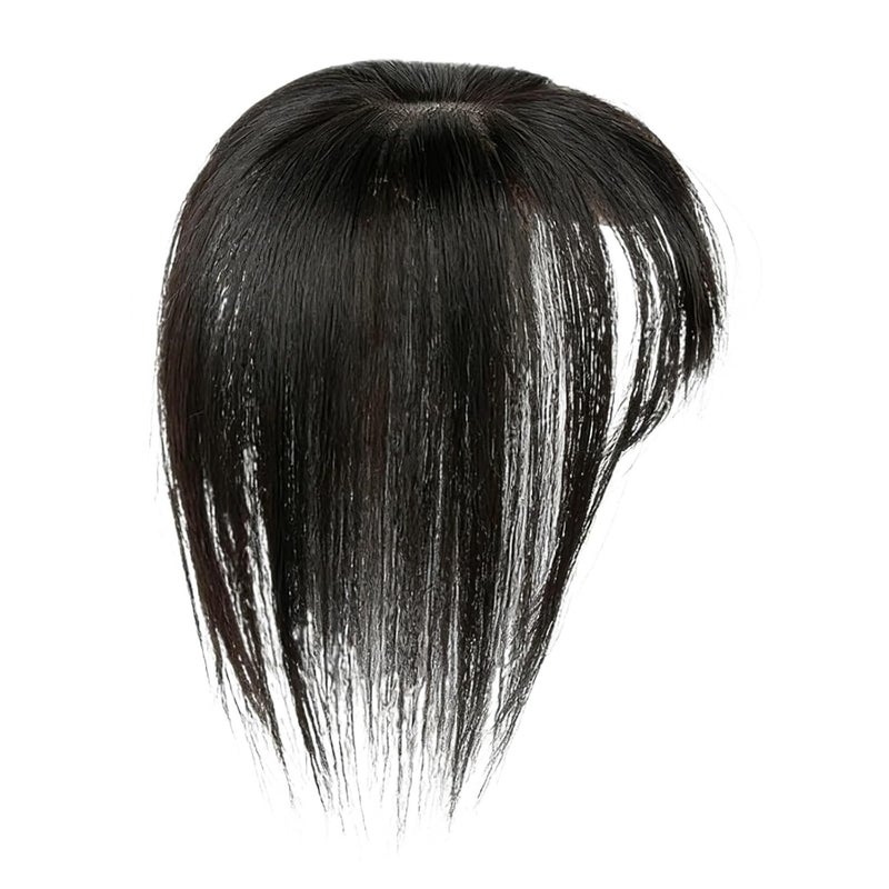 5x9cm Hair Topper with Bangs, Brown & Highlight Clip-In Hair Piece for Women(14inches 35cm,Black) - Image 1