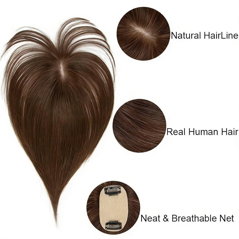 5x9cm Hair Topper with Bangs, Brown & Highlight Clip-In Hair Piece for Women(14inches 35cm,Black) - Image 5
