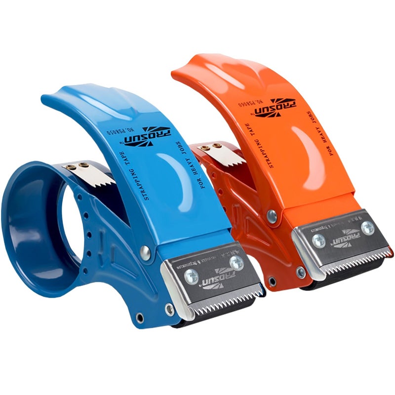 IDHM PROSUN 2 Pack Metal Packing Tape Dispenser Gun:2-inch Wide Tape Dispenser / 3-Inch Inner Paper Core(2" Blue + 2" Orange) - Image 1