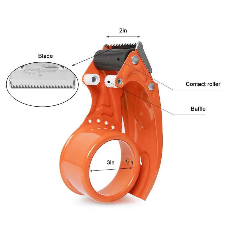 IDHM PROSUN 2 Pack Metal Packing Tape Dispenser Gun:2-inch Wide Tape Dispenser / 3-Inch Inner Paper Core(2" Blue + 2" Orange) - Image 5