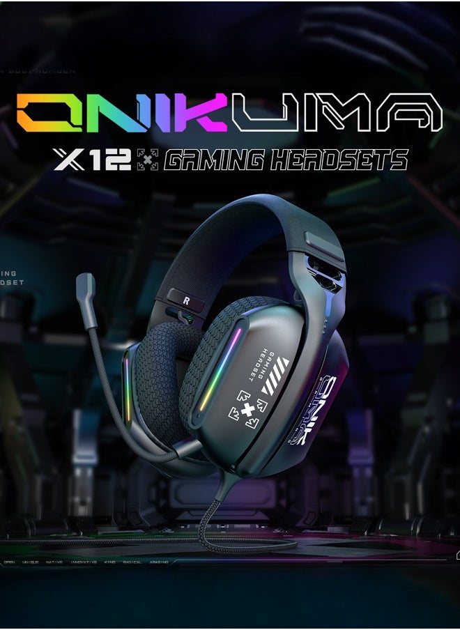 onikuma X12 Professional Gaming Headset with Mic,Gaming Headphone-Stereo Sound & LED Light & Noise Cancelling for PS4/PS5/XOne/XSeries/Nintendo Switch/PC  - Image 2