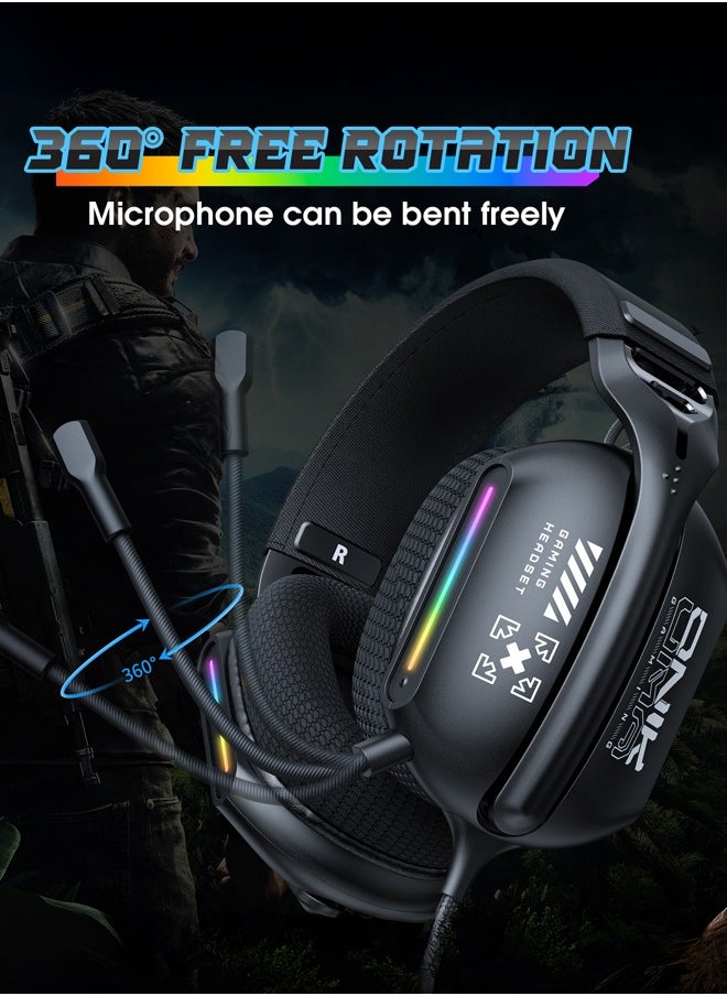 onikuma X12 Professional Gaming Headset with Mic,Gaming Headphone-Stereo Sound & LED Light & Noise Cancelling for PS4/PS5/XOne/XSeries/Nintendo Switch/PC  - Image 4