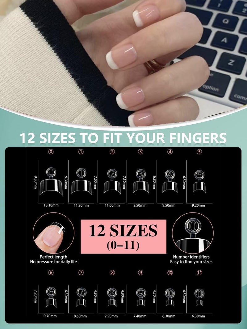 HWHUNO 480Pcs Extra Short Half Cover Almond &Tapered Square Nail Tips Gel x Clear Set,2 Shape Pre Shape XXS for Manicure Art Home DIY Salon 12Sizes - Image 3