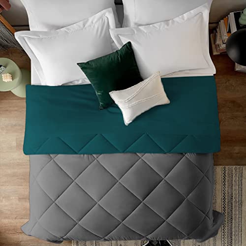 EDMUND - All Season Comforter Reversible AC Blanket Lightweight Quilt Duvet for Double Bed Comforter (90" x 100") Inches - AC Duvet 150 GSM Comforter | Teal & Dark Grey - Image 2