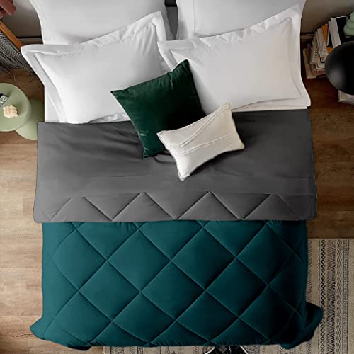 EDMUND - All Season Comforter Reversible AC Blanket Lightweight Quilt Duvet for Double Bed Comforter (90" x 100") Inches - AC Duvet 150 GSM Comforter | Teal & Dark Grey - Image 1