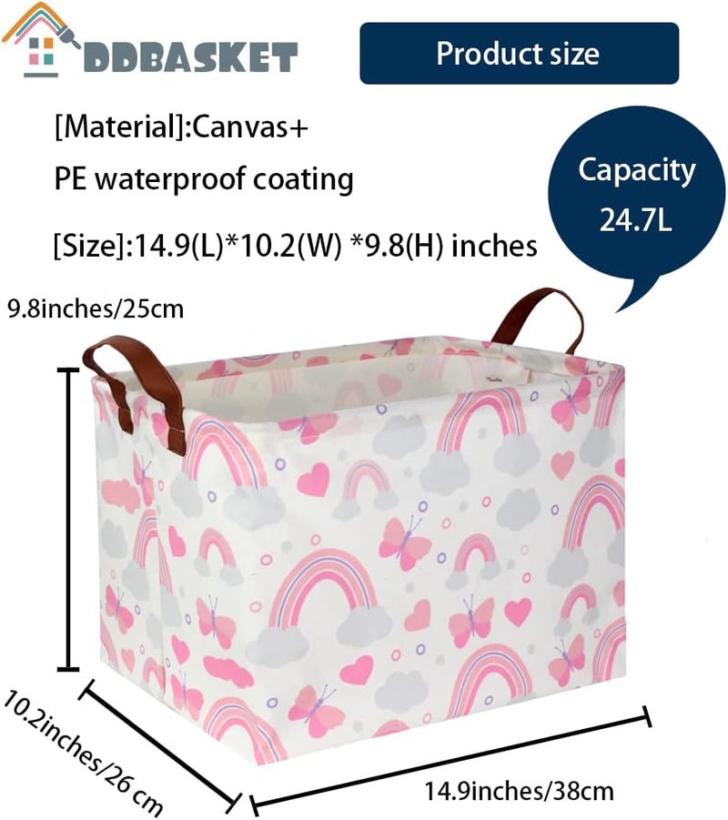 DDBASKET Pink Rainbow Storage Basket - Baby Girl Cute Toy Organizer Bin Box Gift Basket - Empty Rectangular Bedroom Decor for Books - Image 5