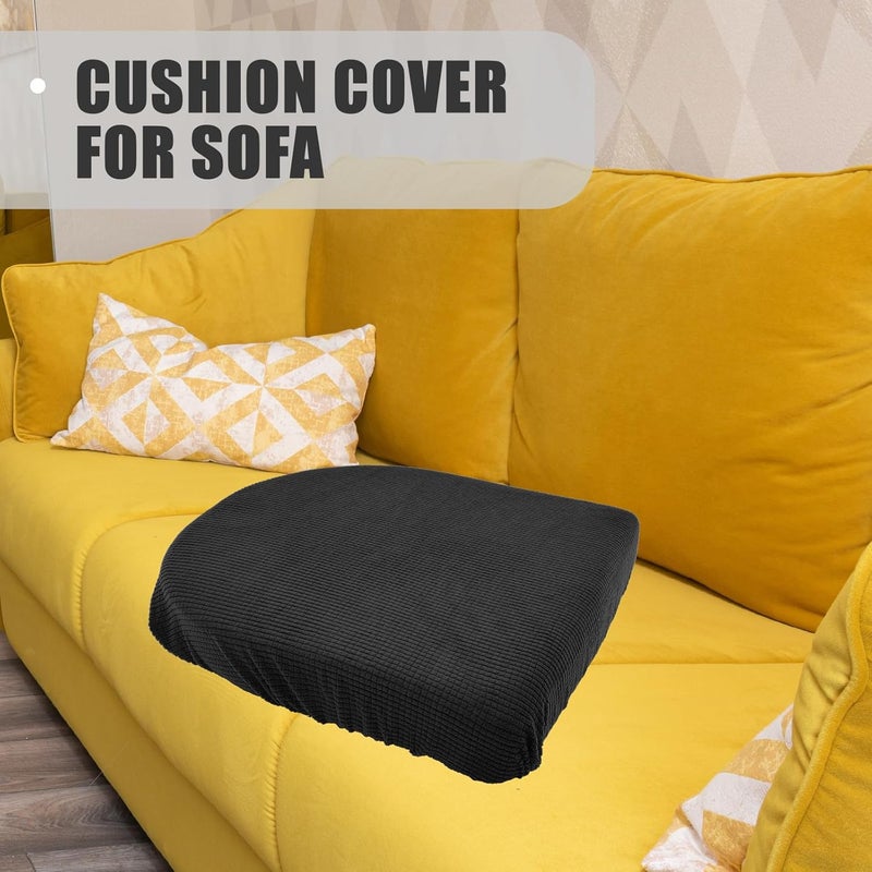 Stretch Sofa Cushion Cover Jacquard Fleece Armchair Slipcover Elastic Full Wrap Seat Protector Black Plaid One-Seater for Living Room - Image 4