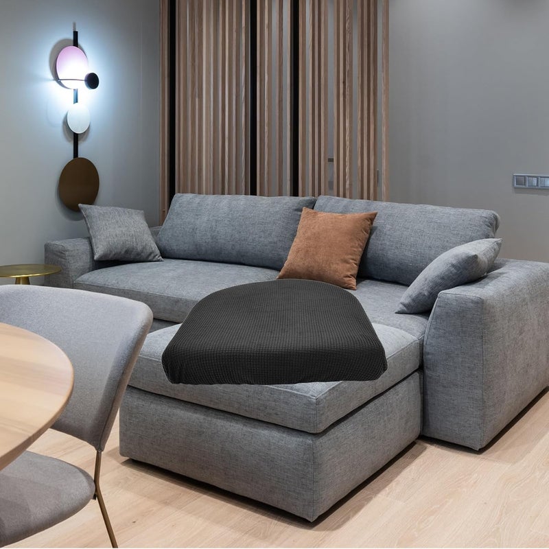 Stretch Sofa Cushion Cover Jacquard Fleece Armchair Slipcover Elastic Full Wrap Seat Protector Black Plaid One-Seater for Living Room - Image 5