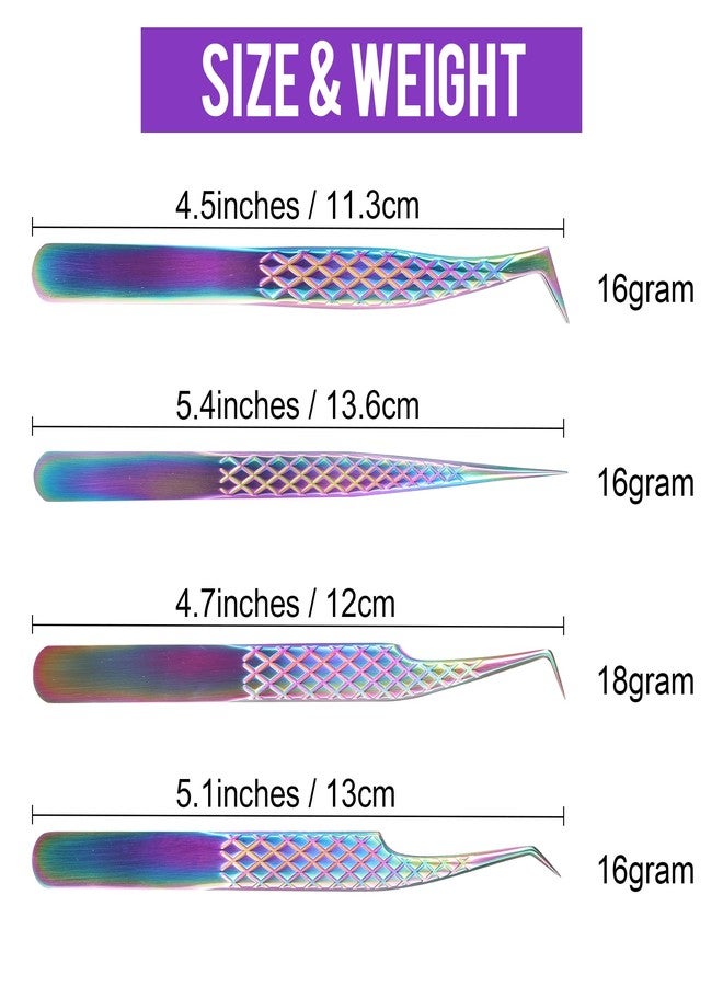 CL CAMILLASH Fiber Tip Lash Tweezers For Eyelash Extension 4 Pcs Tweezers Professional Artist Tech Work Kit Tools,Best Volume Eyelash Lashes Extensions Precision Supplies Volume Boot 90 45 Degree(Multi) - Image 4