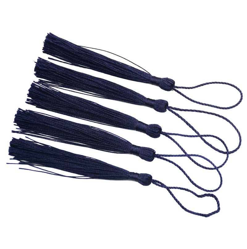 Makhry 100pcs 13cm/5 Inch Silky Floss Bookmark Tassels with 2-Inch Cord Loop and Small Chinese Knot for Jewelry Making, Souvenir, Bookmarks, DIY Craft Accessory (Dark Blue) - Image 5