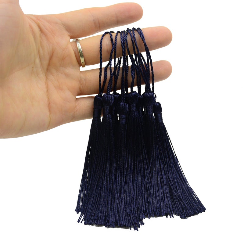 Makhry 100pcs 13cm/5 Inch Silky Floss Bookmark Tassels with 2-Inch Cord Loop and Small Chinese Knot for Jewelry Making, Souvenir, Bookmarks, DIY Craft Accessory (Dark Blue) - Image 4