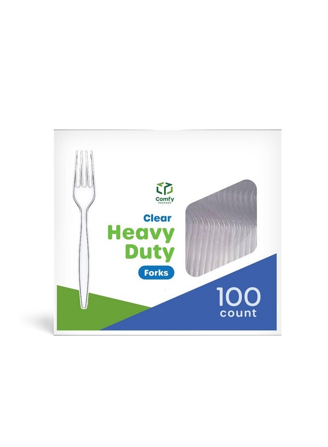 Comfy Package [100 Pack] Heavy Duty Disposable Clear Plastic Forks - Basic Cutlery for Parties, Events, and Everyday Use - Image 1