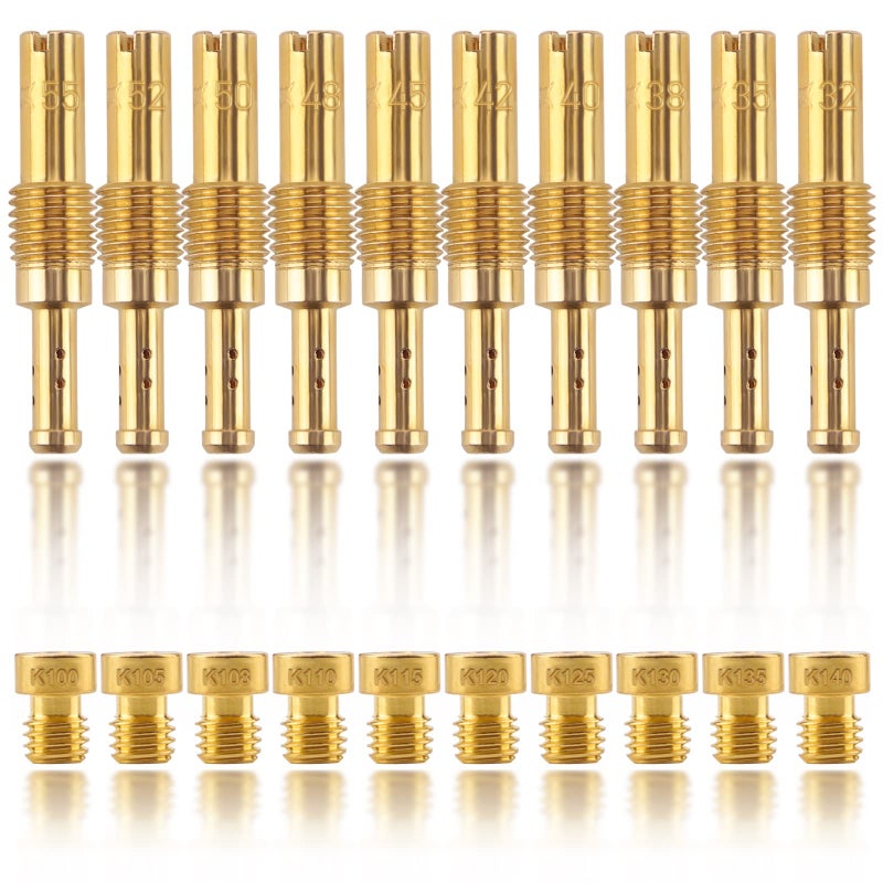 20 Pieces Carburetor Jet Kit With Container Include 10 Pieces Carburetor Main Jet and 10 Pieces Slow Jet for PWK Keihin OKO CVK PWM Type