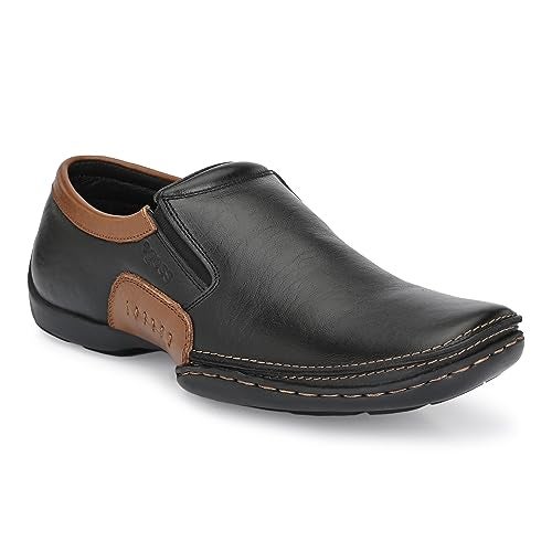 egoss Moccasin Casual Shoes for Men | Genuine Leather | Comfortable & Stylish Footwear | Office & Travel Friendly – G-358 | Black, 8 - Image 1