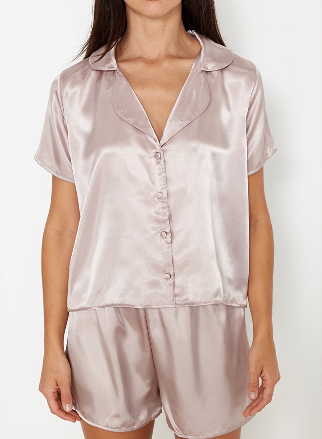 trendyol Mink Satin Shorts Woven Pajama Set  - Image 4