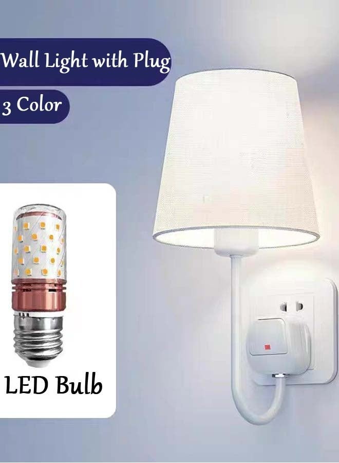 LeadMy Wall Lighting Plug-In Bedside Lamp, 3 Color Temperature LED Fabric Night Light, Space-Saving Wall Lamp for Bedroom, Baby Room, Bathroom, Hallway, Home Decoration, 35 x 15 cm - Image 2